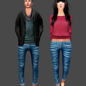 3D female male jeans
