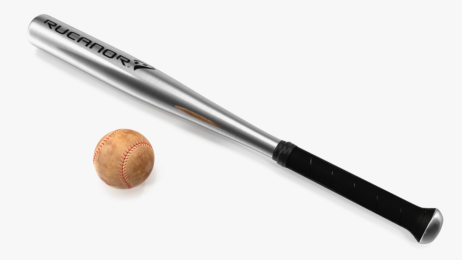 Aluminium Baseball Bat and Ball 3D model preview