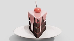 3D Chocolate cake with cherry model