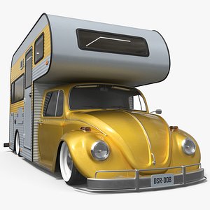 Vintage Camper Motorhome Yellow 3D model