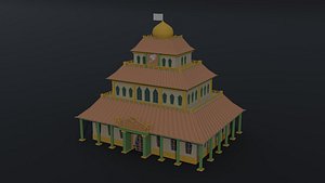 Low-poly Cartoon Fairy Tail Guild Building Polygonal Style