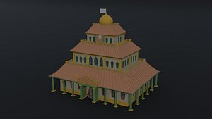 Low-poly Cartoon Fairy Tail Guild Building Polygonal Style
