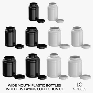Wide Mouth Plastic Bottles With Lids Laying Collection 01 - 10 Models 3D