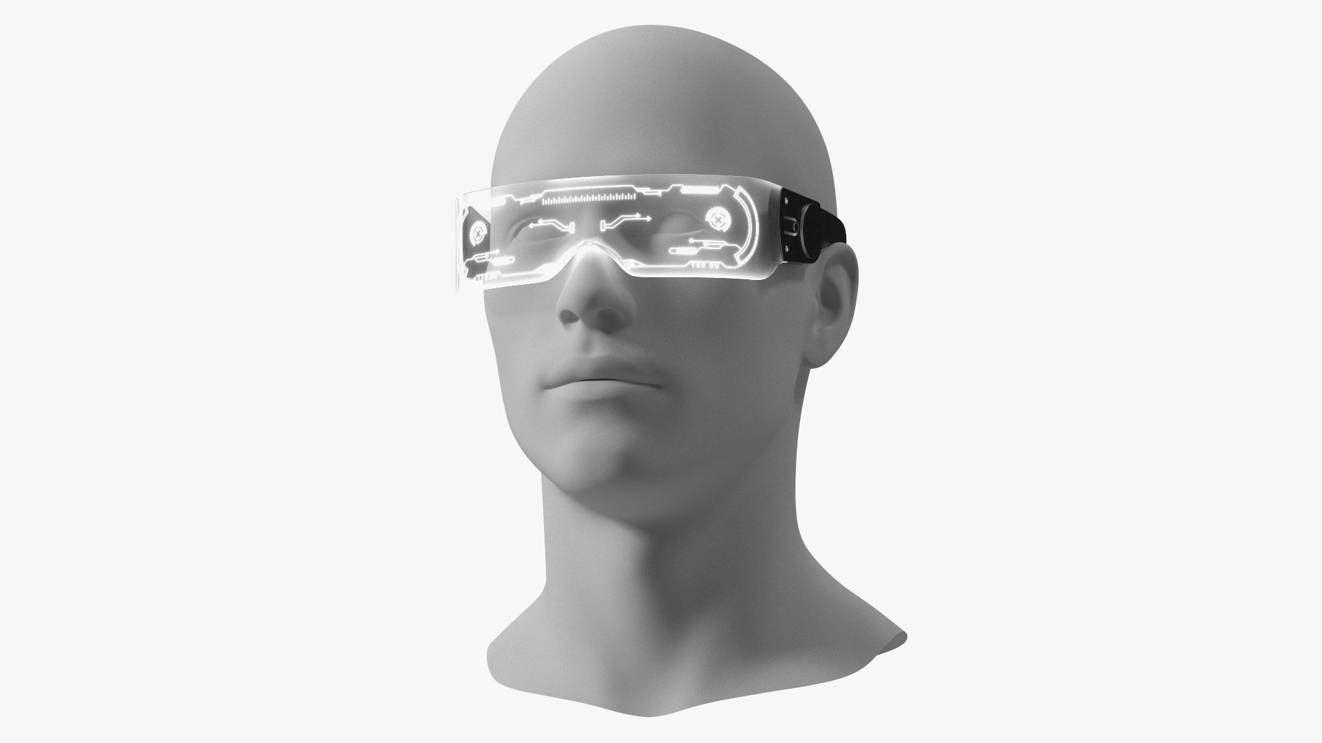White Cyberpunk LED Glasses 3D model preview