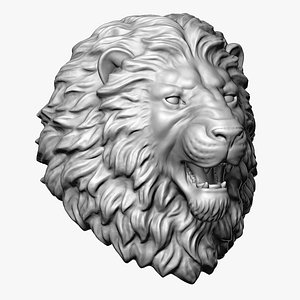 3D Angry Lion Head Sculpture Round Base model