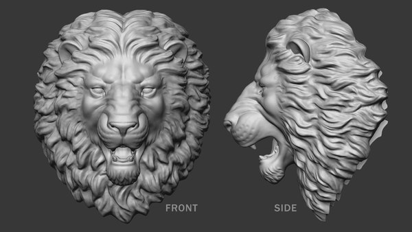 3D Angry Lion Head Sculpture Round Base model - TurboSquid 1719841
