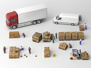 Logistics Warehouse Transport Vehicle Worker Cargo 3D Pack 3D model