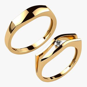 Wedding Fashion Gold Rings Pair 3D model