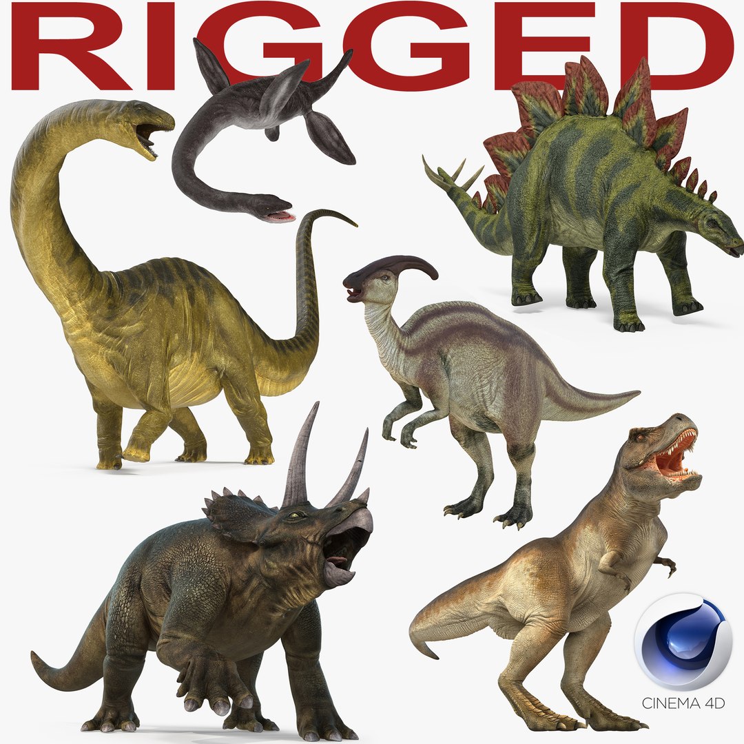 Rigged Dinosaurs Collection for Cinema 4D 3D model preview