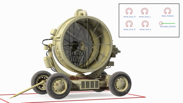 modelo 3d Wheeled Military Searchlight Old Rigged - TurboSquid 1966211