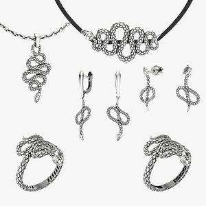 High jewelry snake set 2025 rings earrings pendant necklace 3D Model Collection
