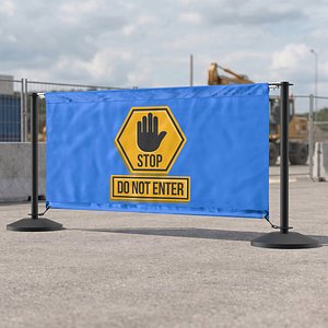 Barrier Banner Stand Warning Sign Game Ready 3D model