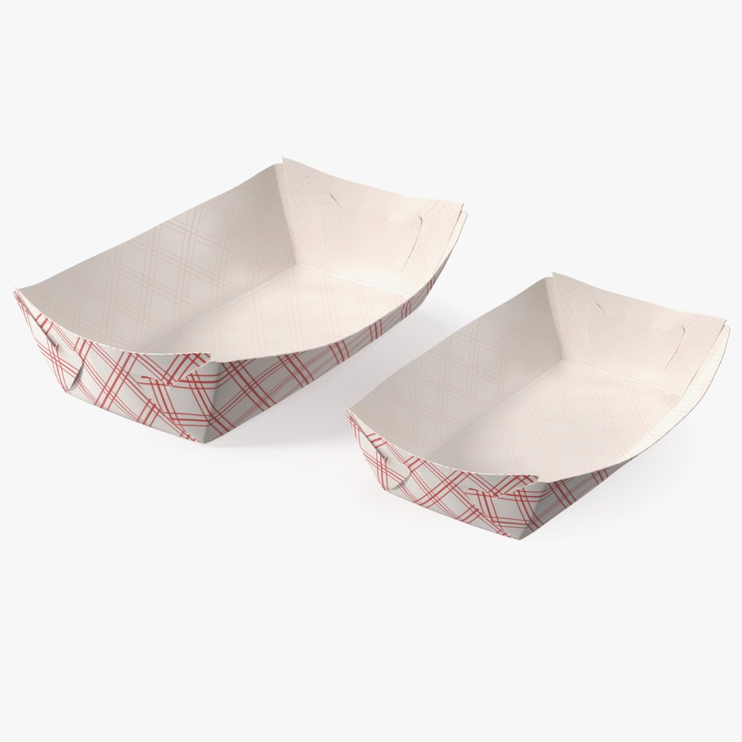 Paper Food Boat Tray Red Checker Set 3D model preview