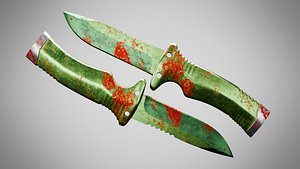 Knife 7 Flat Green FT With Blood 3D model