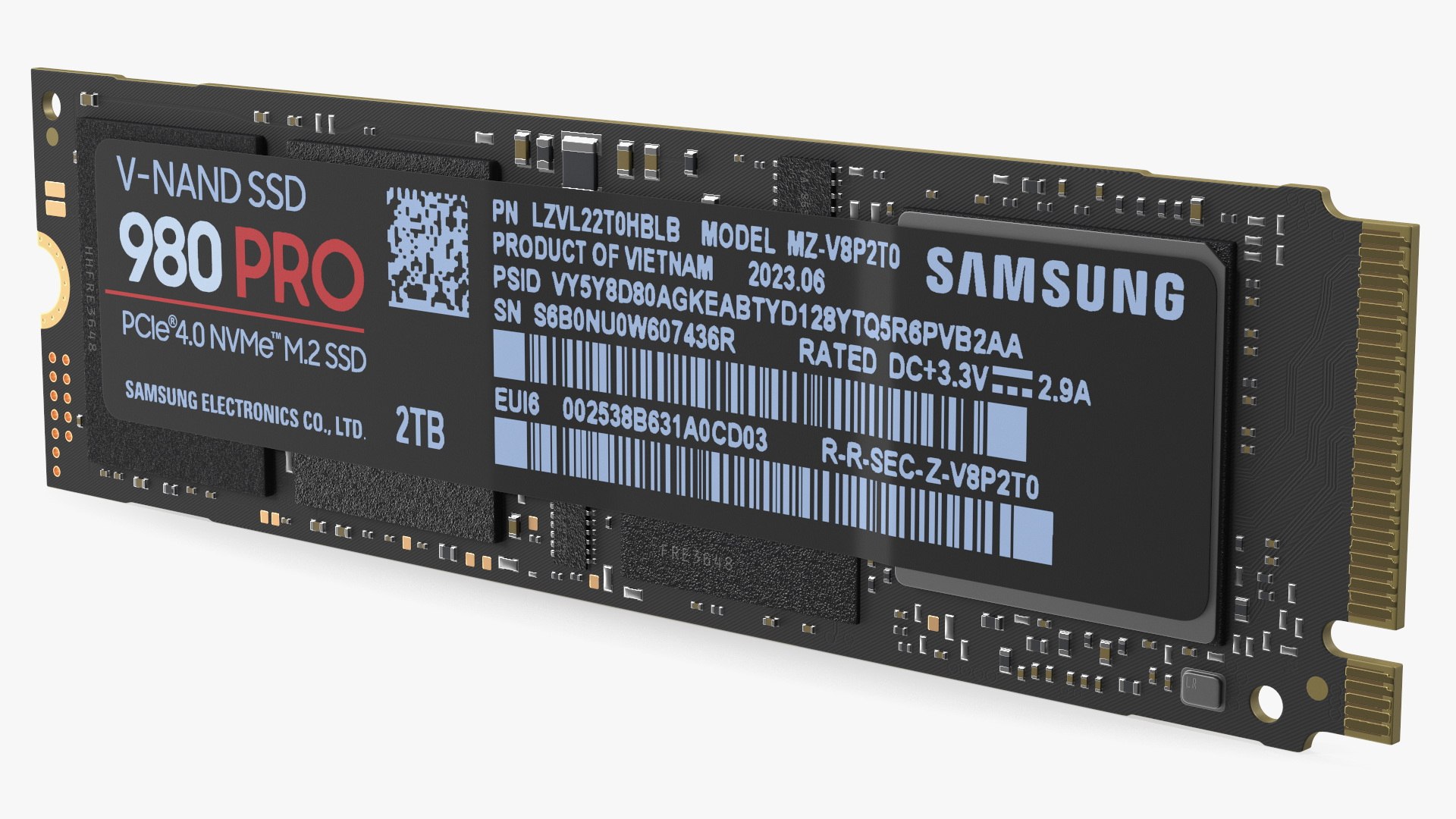 M2 NVMe SSD Samsung 980 Pro 2 TB 3D model preview