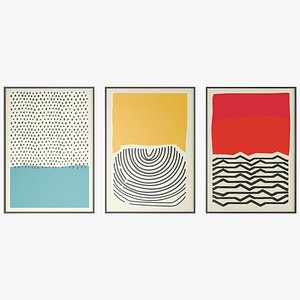 Modern Multicolored Red Blue Abstract Wall Art Canvas Paintings 3D model