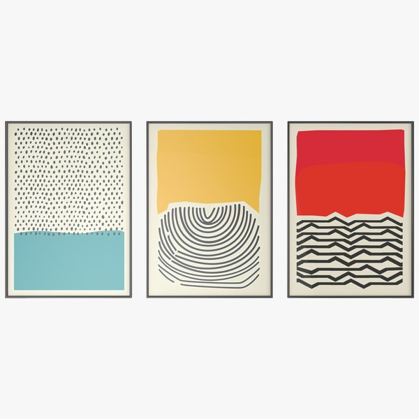 modelo 3d Modern Multicolored Red Blue Abstract Wall Art Canvas Paintings TurboSquid 2021178