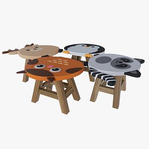 Kids Cartoon Stools Set Low-poly 3D model 3D model
