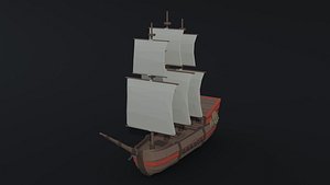 3D Low-poly Cartoon medieval ship 2 Polygonal Style