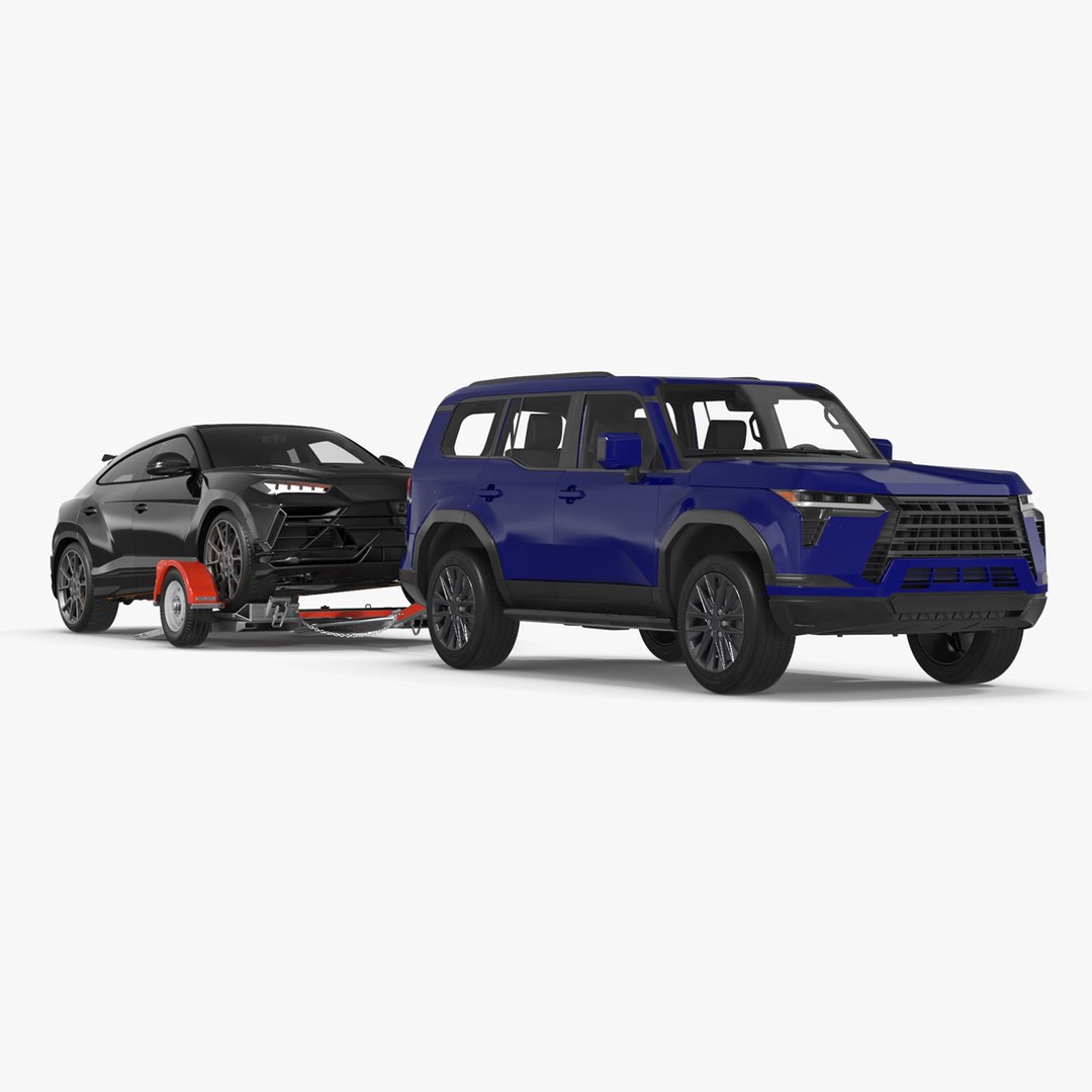 Premium SUV with Tow Dolly and Sport Car 3D model preview