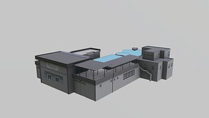3D model Germany Fischen swimming pool building Game Ready PBR with LODs