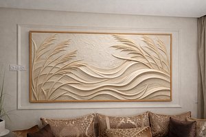 Decorative Reeds and Waves Relief Wall Decor Set STL Mural CNC 413