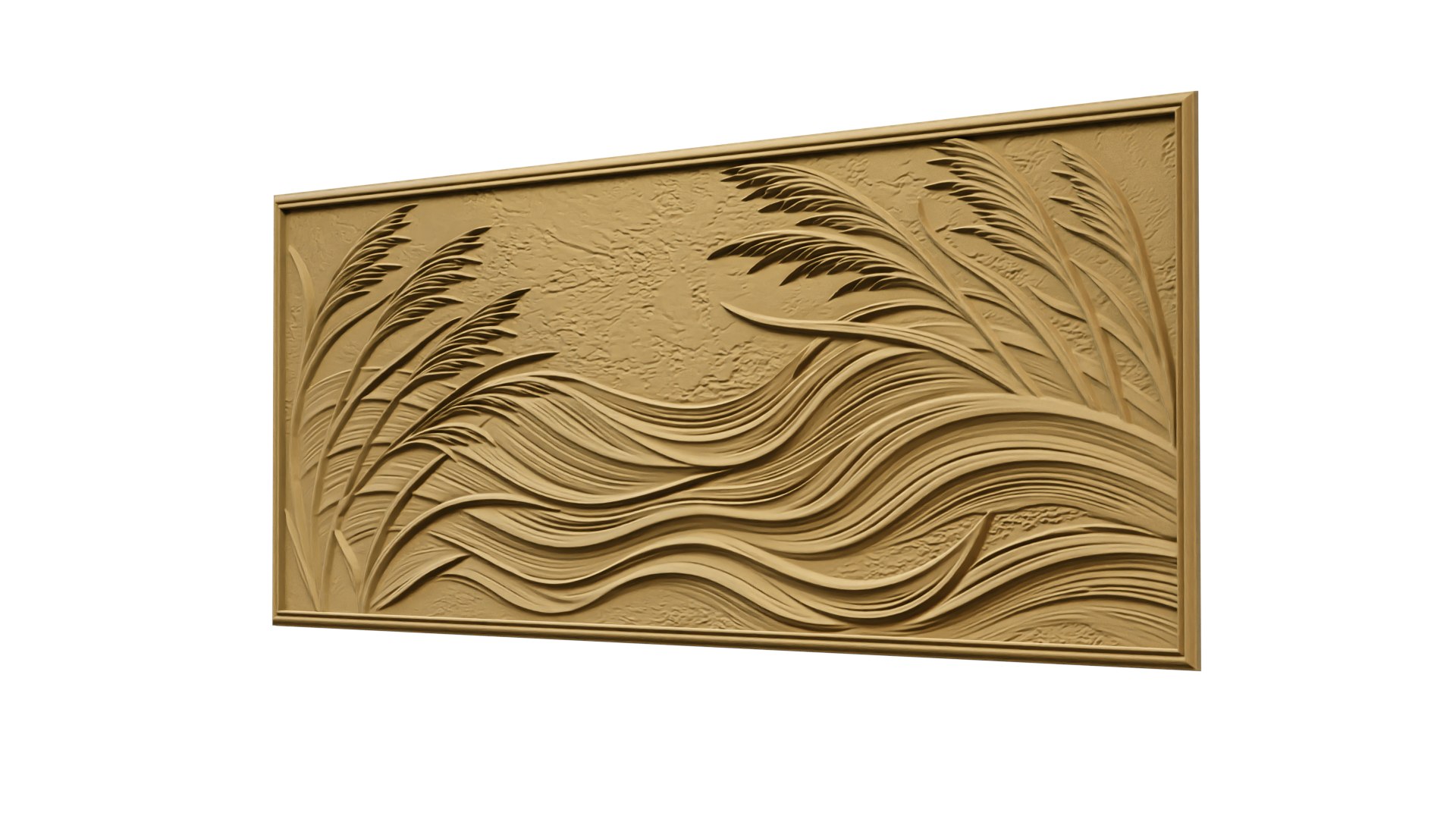 Decorative Reeds And Waves Relief Wall Decor Set STL Mural CNC 413 3D ...