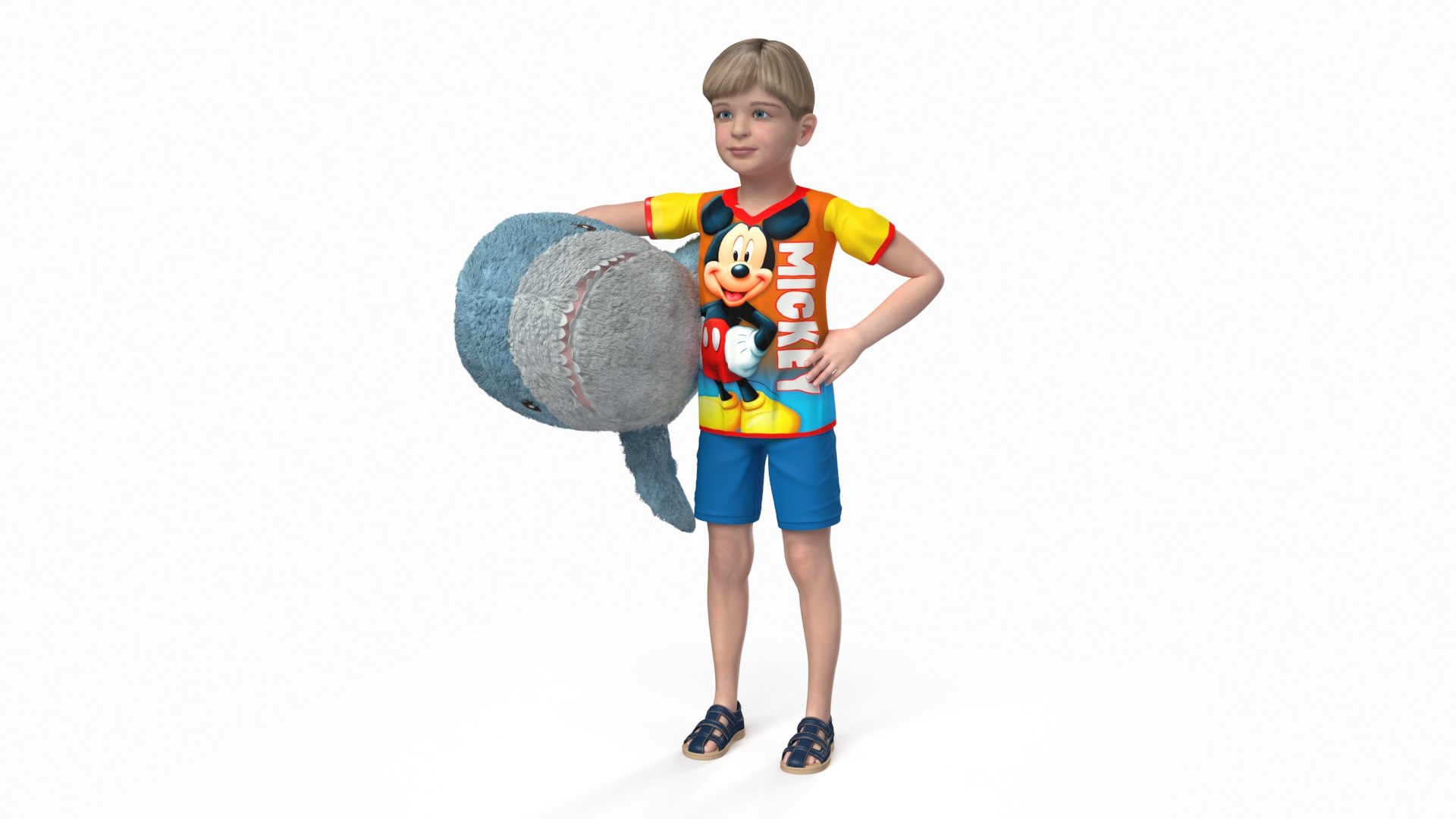 Boy with Big Soft Toy Shark from IKEA Fur 3D model preview