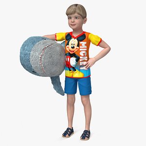 Boy with Big Soft Toy Shark from IKEA Fur