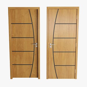 Modern Wood Door with Curved Line Inlay Detail 3D model