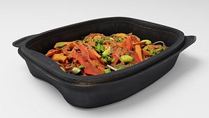 lunch box with fried noodles chicken vegetables 3D model