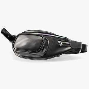 Varnished Black Leather Waist Bag Folded