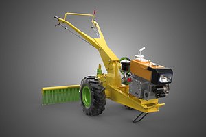 YELLOW SWEEPER RAKE LEVELLER LEVELLING WALK BEHIND TRACTOR TWO WHEEL DIESEL GAS