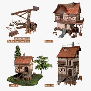 fantasy medieval building crane 3D model