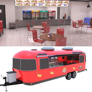 3D Burger Restaurant and Food Truck model
