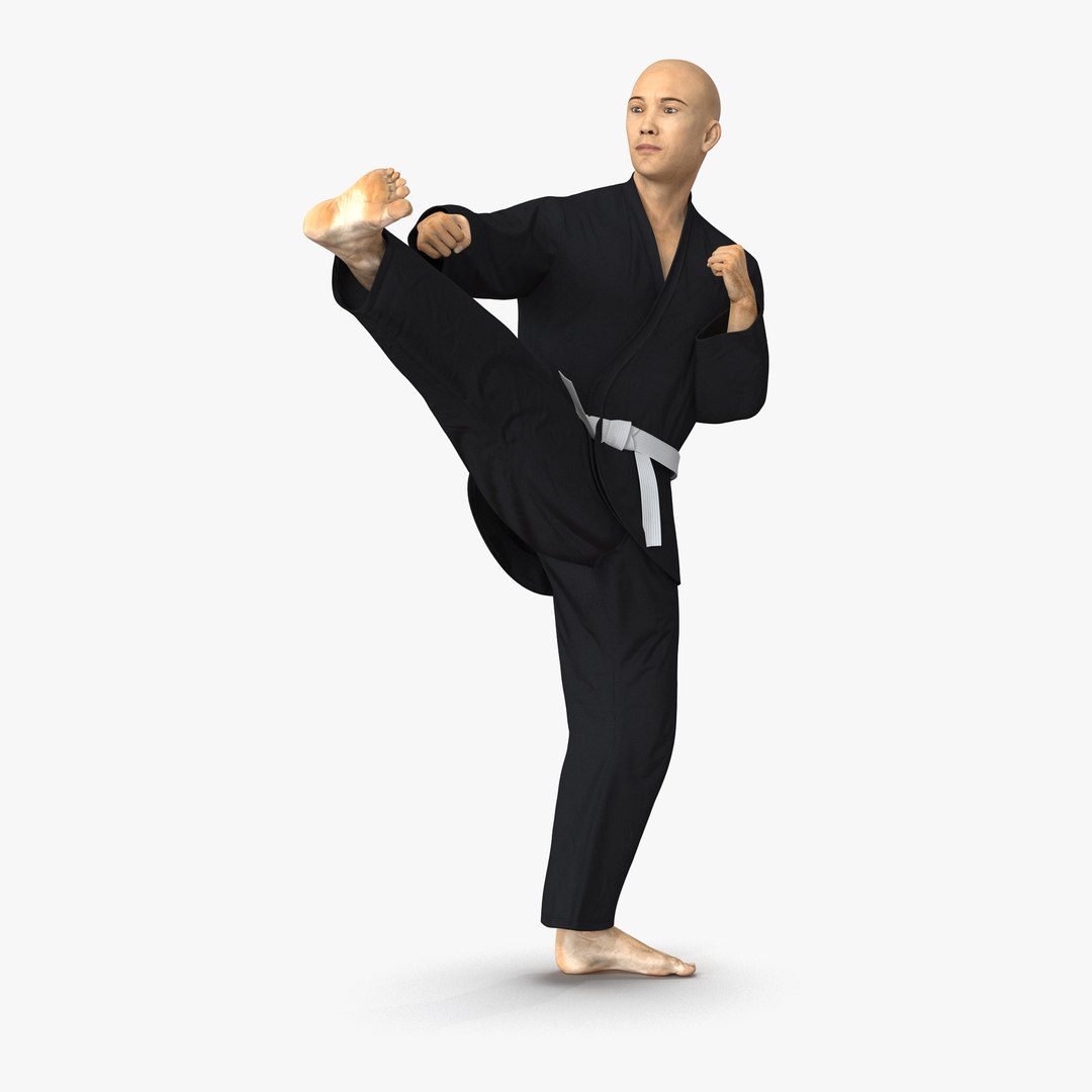 Japanese Karate Fighter Black Suit Pose 2 3D Model 3D model preview