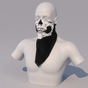 Kerchief on face with skull and mannequin bust, balaclava, bandana, headscarf