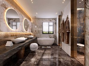 3D Collection of Complete Modern Bathroom -Full  Accessories model