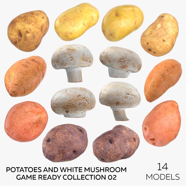 Potatoes and White Mushroom Game Ready Collection 02 - 14 models model