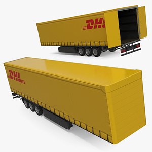 3D DHL Curtain Side Trailer model
