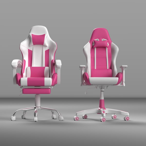 modèle 3D de 2 Chaise Gaming rose blanc - TurboSquid 2070850