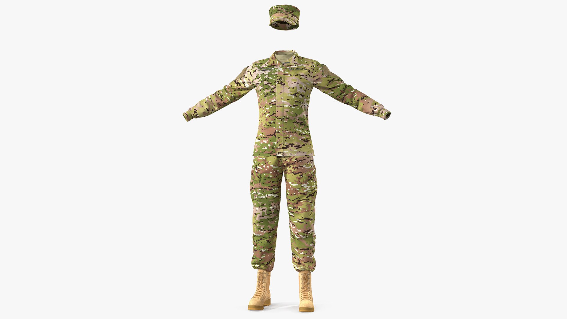 Female US Soldier Camouflage Uniform 3D model preview