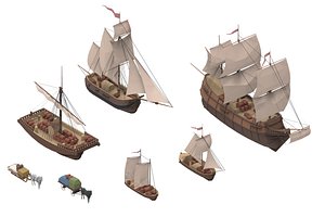 3D sailboats sailing ships
