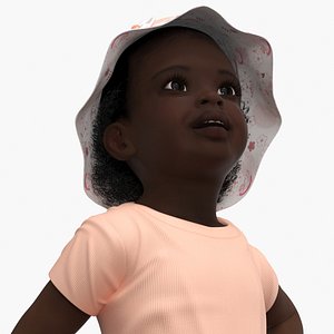 Little African Girl in Summer Outfit Rigged for Cinema 4D