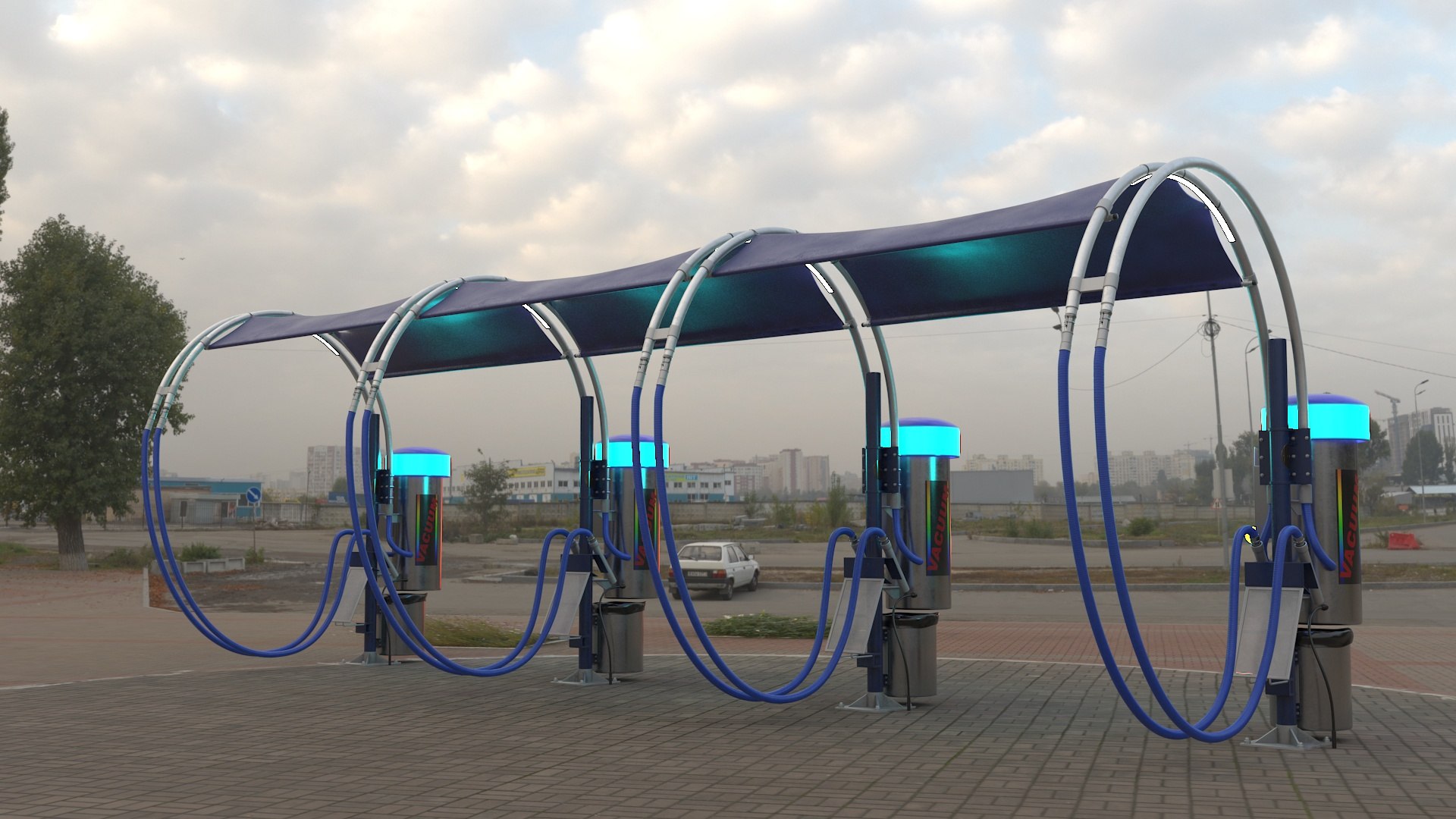 Car Wash Station with Vacuum Cleaner 3D model preview