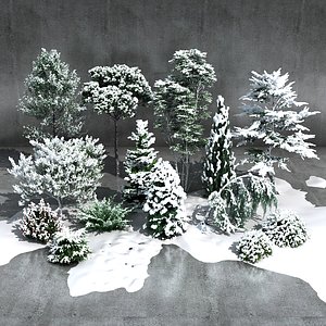 3D Winter Snow Trees  Vegetation Deluxe Collection