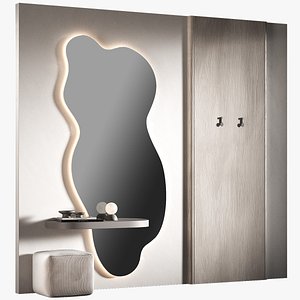 3D Hallway furniture kit Wavy shape large mirror Minimal modern composition model