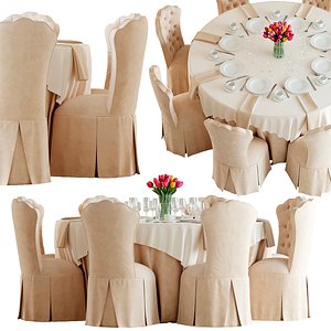 banquet table and Allison Tufted Vanity Chair