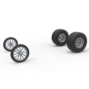 Wheel set of Vintage Front engine dragster Version 3 Scale 1 to 25 3D