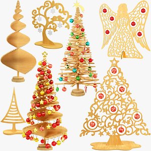 Wooden Christmas Trees and Accessories Collection V2